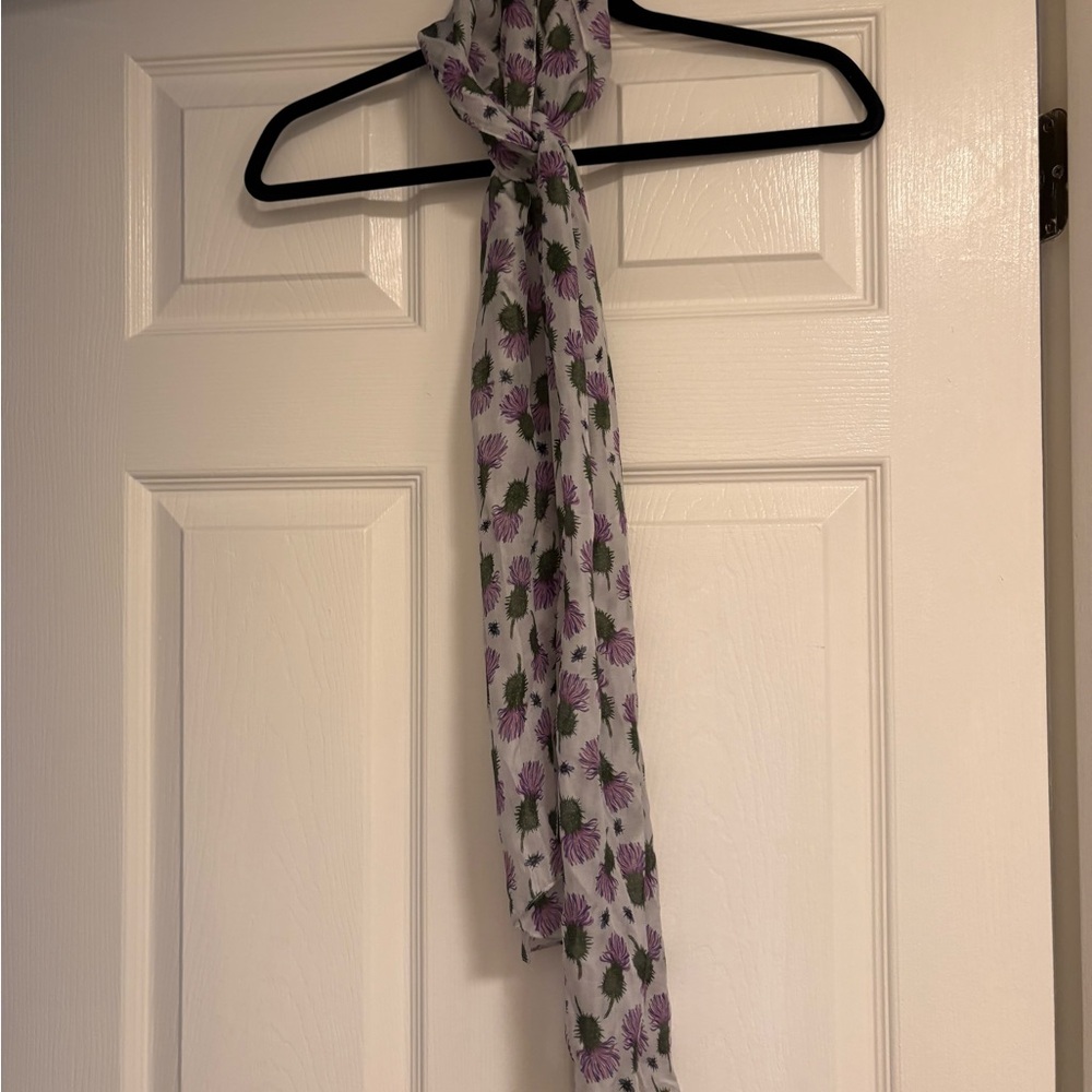 Silk Floral Print Scarf with Purple and Green Accents bought in Scotland - Picture 2 of 4